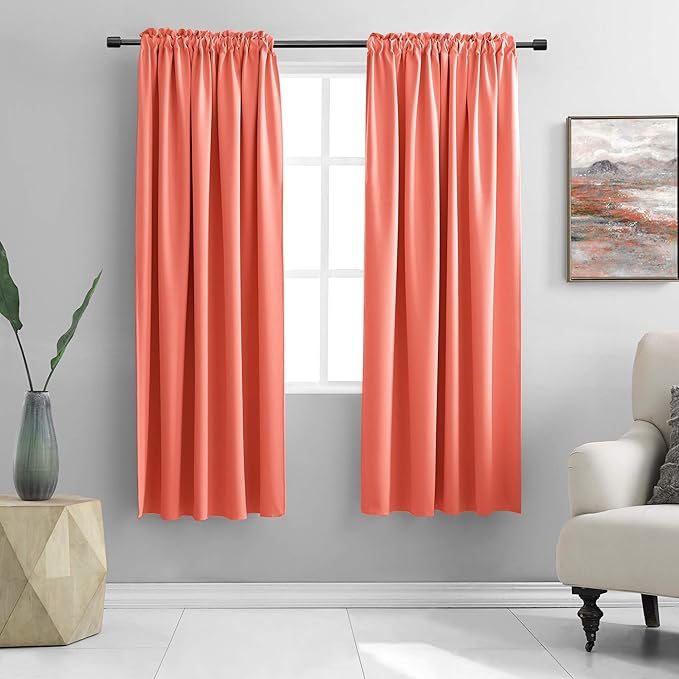 DONREN Coral Room Darkening Curtain Panels for Bedroom - 72 Inch Thermal Insulated Rod Pocket Curtains (52 by 72 Inch,2 Panels) by DONREN