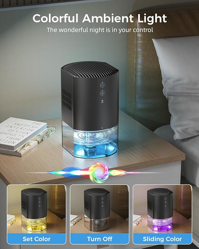 Small Dehumidifiers for Bathroom, Bedroom, Dorm Room, Home, RV, Closet, Wardrobe, Office, Portable Dehumidifier with Auto Shut Off, Auto Defrost, Colorful Light, Ultra Quiet, Energy Saving, 35 OZ - Image 6