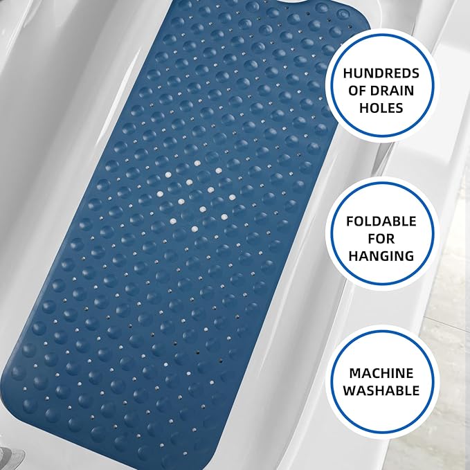 ZHICHENG Bath Tub and Shower Mats, Non-Slip 39 x 16 Inch Extra Long Bath Mat, Machine Washable Bathtub Mat with Drain Holes, Suction Cups for Bathroom (Blue) - Image 5