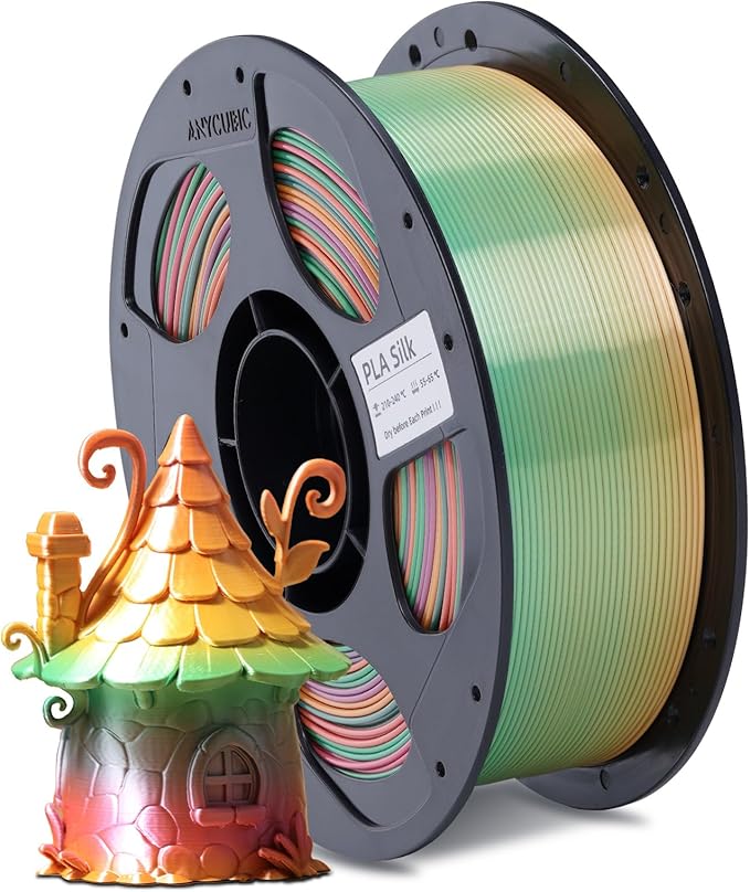 ANYCUBIC Silk Filament, Clog-Free Shiny 3D Printer PLA Filament 1.75mm Dimensional Accuracy +/- 0.02mm, 1KG Reusable Spool (2.2 lbs), Silk Rainbow by ANYCUBIC