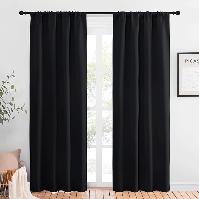 NICETOWN Living Room Blackout Shades - All Season Rod Pocket Thermal Insulated Solid Blackout Curtains/Drapes for Living Room (Set of 2, 42 inches by 84 Inch, Black) by NICETOWN