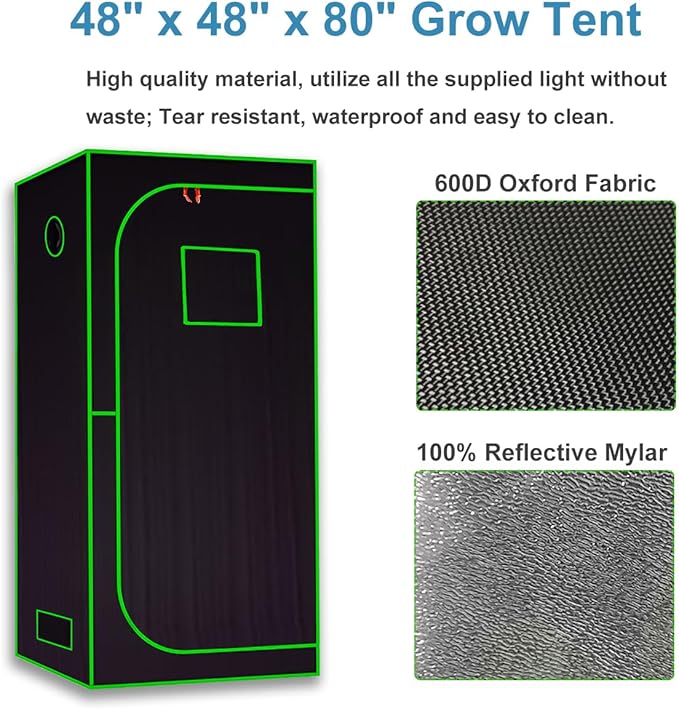 4x4 Grow Tent Kit Complete High Reflective Mylar Indoor Grow Tent 48"x48"x80"+ LED Grow Light Combo Hydroponics Indoor Plant Growing Tent System (Upgraded Grow Tent Kit with Carbon Filter) - Image 3