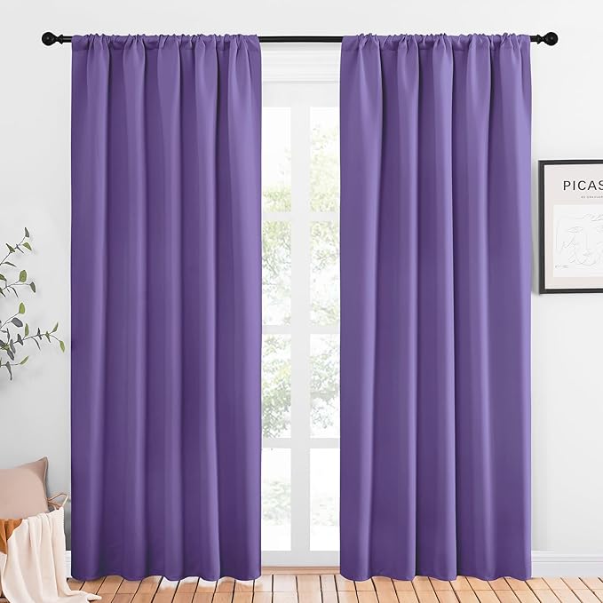 NICETOWN Window Curtains Blackout Drapes, Lilac Purple, 1 Pair, 52 by 84-Inch, Thermal Insulated Solid Rod Pocket Blackout Curtains/Draperies for Living Room by NICETOWN
