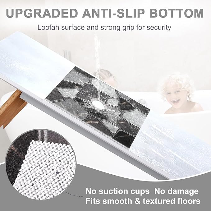 Square Shower Mat Non Slip: 24x24 Inch Extra Large Shower Mats for Inside Shower, Anti Slip Shower Floor Mat, Loofah Shower Stall Mats for Elderly, Non Slip Shower Mat with Drain Hole in Middle - Image 2