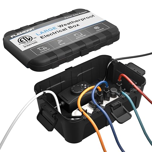 Flemoon Large Outdoor Electrical Box (12.5 x 8.5 x 5 inch), IP54 Waterproof Extension Cord Cover Weatherproof, Protect Outlet, Plug, Socket, Timer, Power Strip, Holiday Light Decoration, Black by FLEMOON