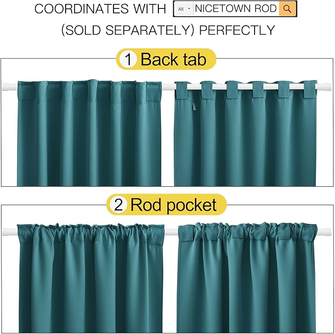 NICETOWN Blackout Curtain Panels Window Draperies - (Sea Teal Color) 34-Inch Wide x72-Inch Long, 2 Pieces, Home Decoration Light & Noise Reducing Window Covering Room Darkening Drapes for Bedroom - Image 3