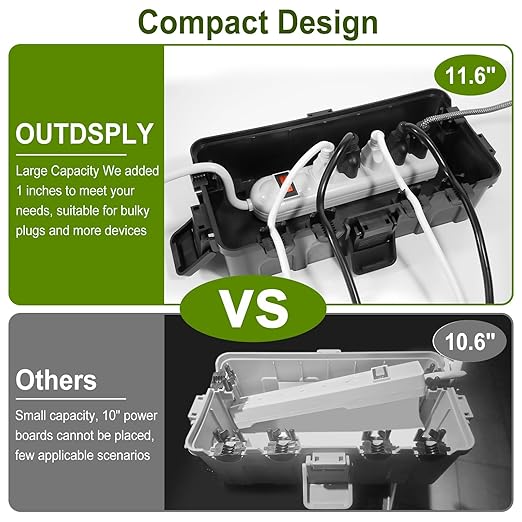 [2 Pack] Outdoor Electrical Box Waterproof, OUTDSPLY Medium Outdoor Electrical Box (11.6x5.2x4.1 inch)w/ 6 Cable Entry, Weatherproof Connection Box for Power Strip, Plug, Timer, Holiday Lights, Green - Image 3