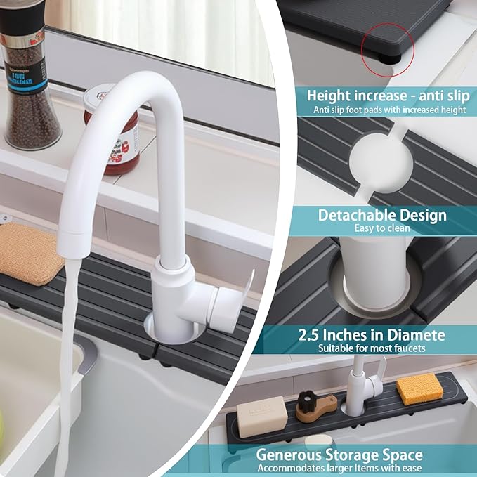 Fast Drying Stone Faucet Mat for Kitchen Sink with Raised Feet, Water Absorbent Diatomite Stone Sink Tray, Faucet Sink Splash Guard, Prevents Moisture Buildup, Durable Protector for Bathroom Counter - Image 7