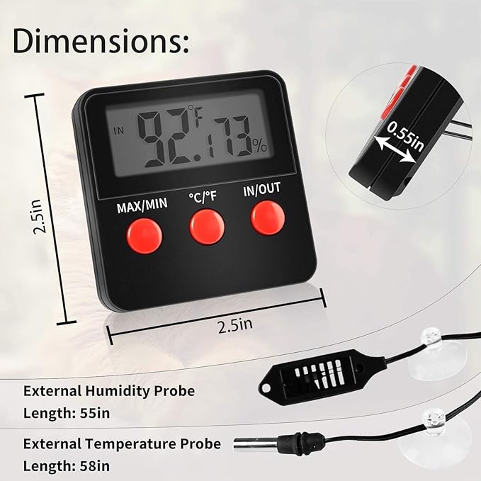 iPower 4"x7" Reptile Heat Mat Under Tank Terrarium Heater Warmer Heating Pad, Digital Thermometer and Hygrometer with Temperature and Humidity Probe for Amphibian Pet and Small Animals - Image 7