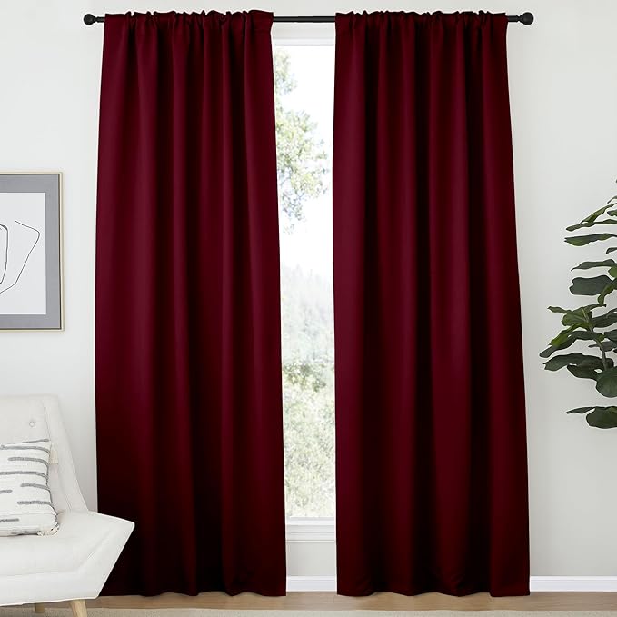 NICETOWN Blackout Curtain Panels Window Draperies - (Wine Red Color) 52x84 inch, 2 Pieces, Insulating Room Darkening Blackout Drapes for Bedroom - Image 2