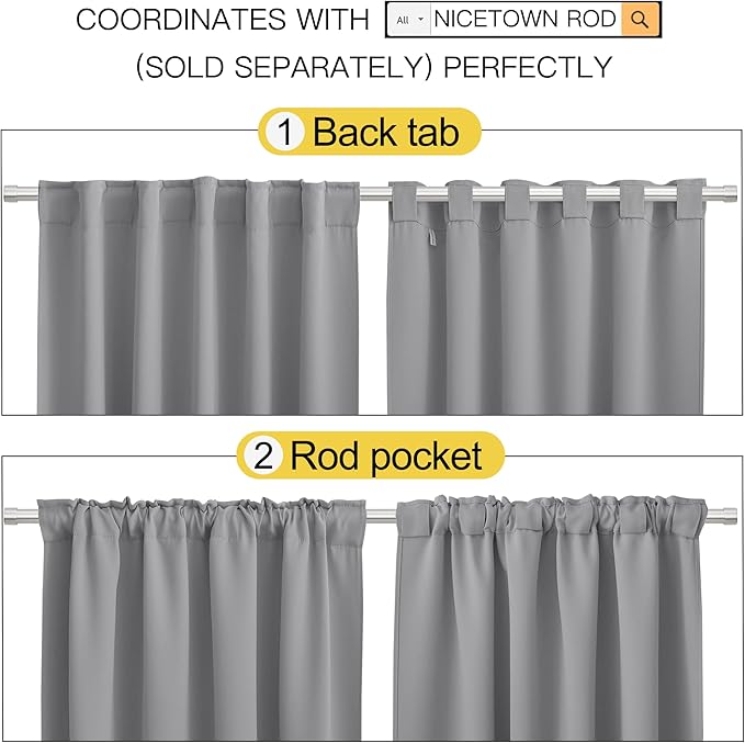 NICETOWN Bedroom Blackout Curtain Panels - (Silver Grey Color) 52 x 108 inch, 2 PCs, Insulating Energy Saving Solid Rod Pocket Blackout Drapes for Hall, Villa - Image 3