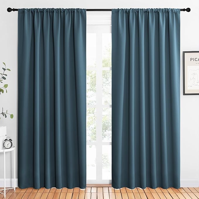 NICETOWN 2 Panels Blackout Curtains, Rod Pocket Thermal Insulated Drapes 84 inches Long, Easy-Care Modern Home Decoration Sunshades for Guest Room, Living Room, Office, 62 x 84 Inch, Smoky Blue by NICETOWN