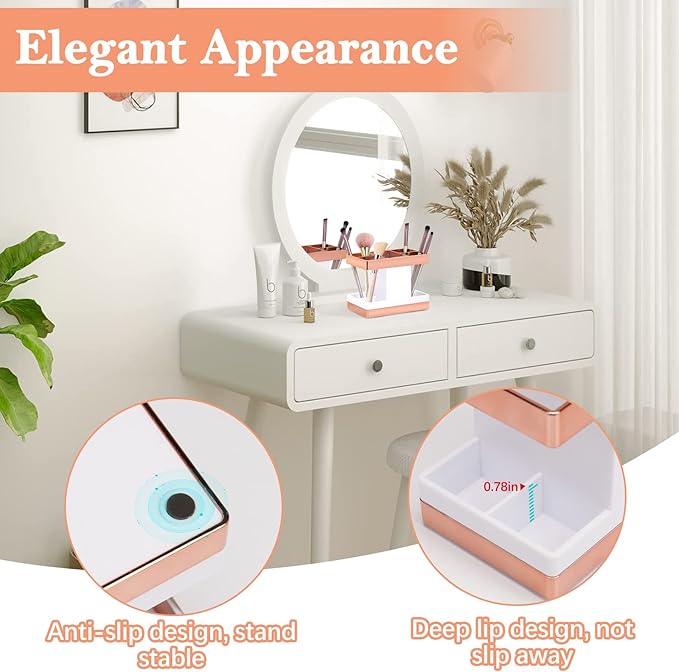 Chintu Kids Toothbrush Holder Set Rust Free Family Toothpaste Holder for Bathroom Countertop, Plastic Toothbrush Organizer Stand, Electric Toothbrush Holder Bathroom Shower Accessories Withe/Rose Gold - Image 6