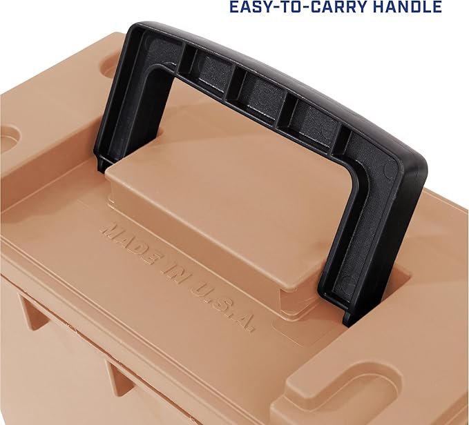 Sheffield 12627 Ammo Storage Box, Stackable .30 Cal Field Boxes, Water and Dust Resistant, Lockable Storage Box with Handle, Secures Hunting Gear, Supplies, and Bullets, Made in USA, Tan, 1-Pack - Image 7