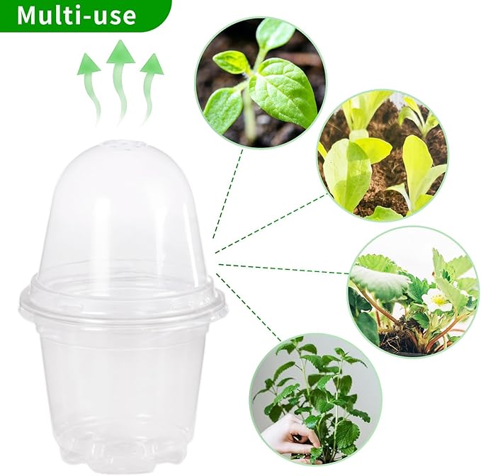 JOPY 4 Inch Plastic Nursery Pots with Humidity Dome for Plants Clear Seed Starter Pots Seedlings Planting Pots for Garden Indoor and Outdoor Small Planter Containers with Drainage Holes (10 Pack) - Image 4