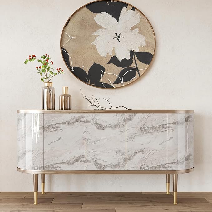 CRE8TIVE 12"x80" Glossy Beige Silver Liquid Marble Contact Paper Peel and Stick Countertops Waterproof Self Adhesive Removable Marble Wallpaper Kitchen Countertop Contact Paper for Bathroom Table Tops - Image 6