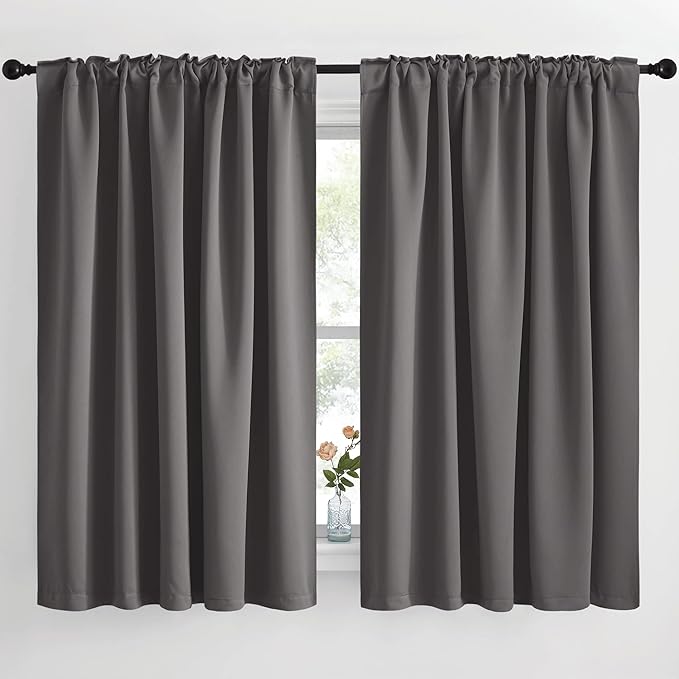 NICETOWN Blackout Curtain Panels Window Draperies - (Grey Color) 62x63 inch, 2 Pieces, Insulating Room Darkening Blackout Drapes for Doorway Shower Bathroom Laundry Room Bifold Door - Image 2