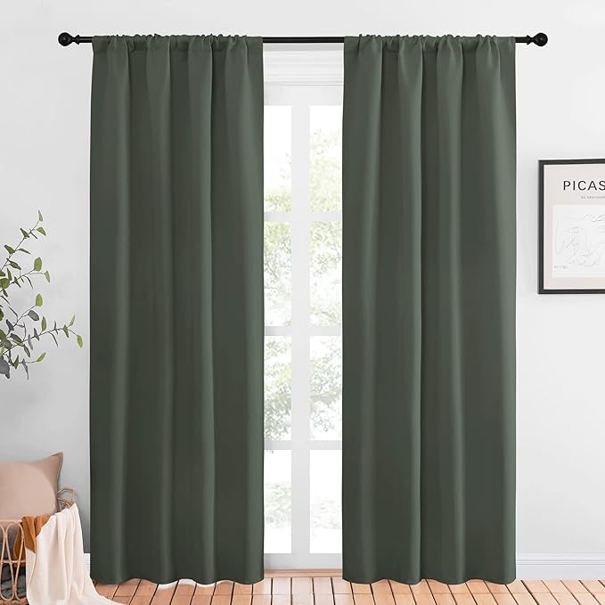 NICETOWN Bedroom Curtains Blackout Draperies - All Season Thermal Insulated Solid Rod Pocket Top Blackout Curtains/Drapes for Kid's Room (Dark Mallard, 1 Pair, 42 x 84 Inch) by NICETOWN