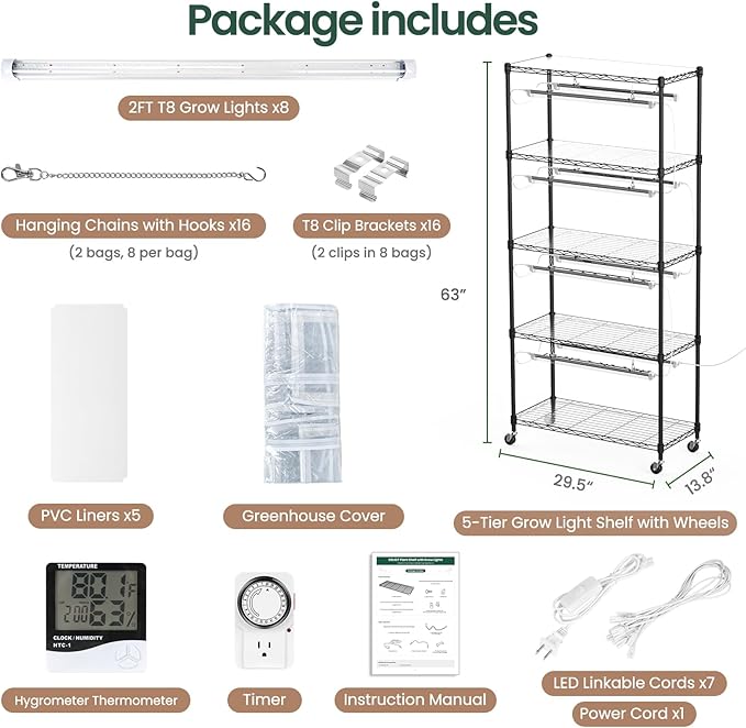 SOLIGT Indoor Greenhouse with Grow Lights - 5 Tier Plant Shelf & 8 x 2FT 6000K Full Spectrum Lights, Thick PVC Cover, Mesh Ventilation, Mini Small Greenhouse Cabinet for Seed Starting Seedlings Growth - Image 2