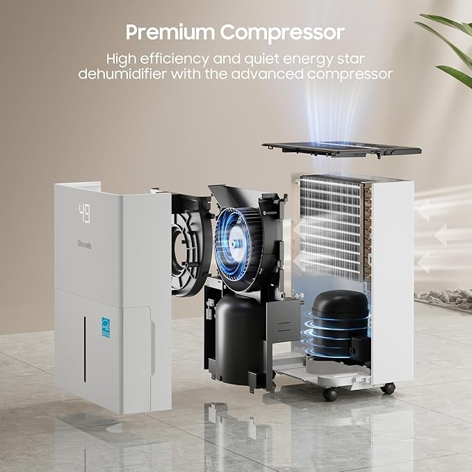 6500 Sq.Ft Energy Star Dehumidifier for Basement, 120 Pints Home Dehumidifier with Drain Hose for Large Room Crawl Space, Dehumidifiers with Smart Humidity Control, 1.32 Gal Water Tank, Auto Defrost - Image 2