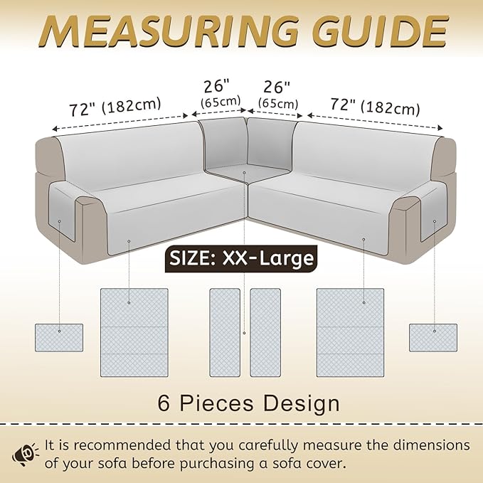 Arfntevss Waterproof Sectional Couch Covers L Shape Washable Velvet Sofa Cover for Sectional Non Slip Corner Slipcovers Dog 6 Pcs Universal U Shaped Furniture Protector (Light Camel, XX-Large) - Image 5