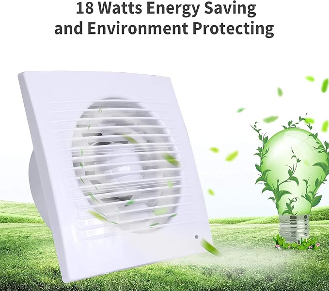 HUGOOME Exhaust Fan, 18W Ventilation Extractor with Anti-backflow Check Valve Ultra Thin, Window and Wall Mount Vent Fans for Kitchen Bathroom Greenhouse Garage (6 inch / 110V) Thin fan - Image 3