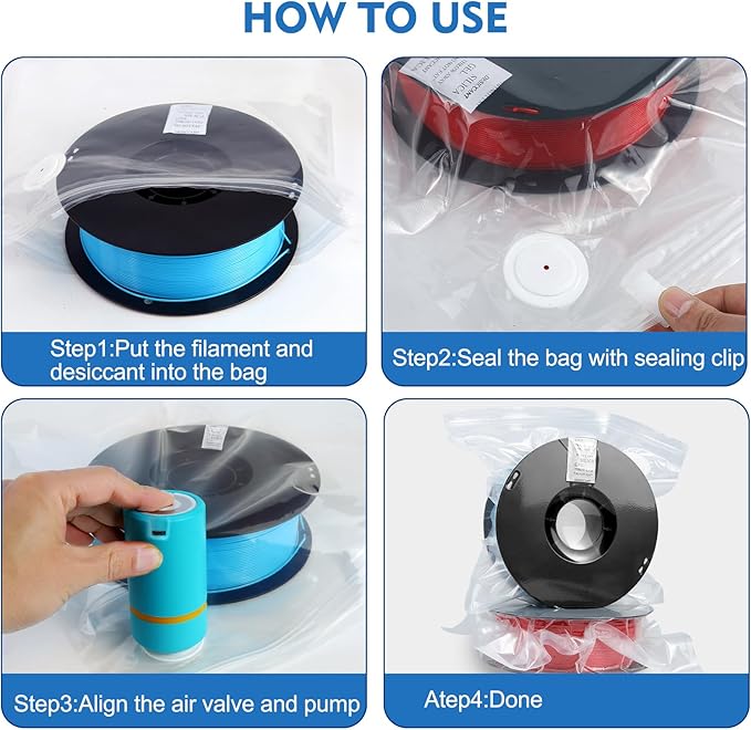 Upgraded PLA Filament Storage Bags Kit with USB-C Pump,20 Large Vacuum Bags(13x15 inch)+20pcs Desiccant,Dust Proof & Humidity Resistant Ideal for 3D Printer Filament Storage (20 bags+auto pump) - Image 6