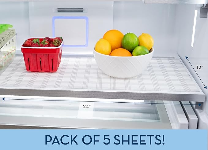 S&T INC. Fridge Liners, Shelf Liners for Kitchen Cabinets and Storage Bins, Non Adhesive Refrigerator Liners, Washable and Absorbent, 12 Inch x 24 Inch, Plaid, 5 Pack - Image 6