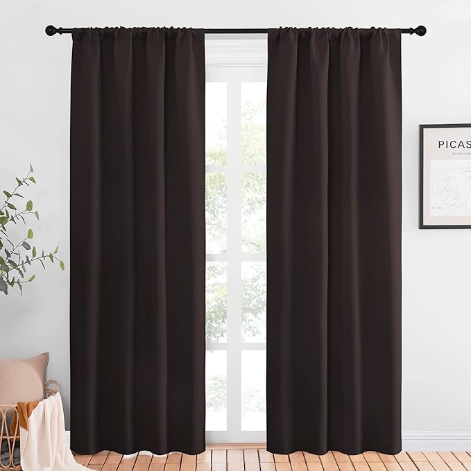 NICETOWN Blackout Curtains for Living Curtains, Toffee Brown, 1 Pair, 34-inch W x 84-inch L, Home Decorations Thermal Insulated Solid Pole Top Blackout Drapes for Living Room by NICETOWN