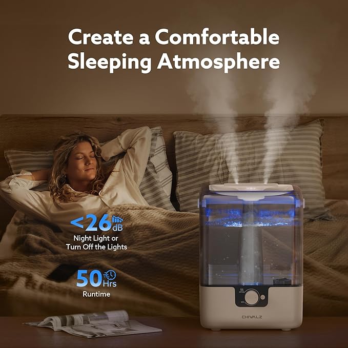 CHIVALZ Humidifiers for Bedroom Large Room Home, 6L Cool Mist Humidifier for Baby and Plant, Oil Diffuser, Top Fill Humidifier with Night Light, Quiet 23dB, Up to 26H, White 1Pack - Image 3