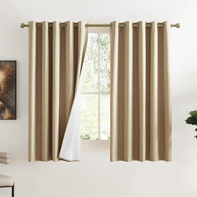 NICETOWN Full Shade Curtain Panels, 62 x 63 inch, Camel, Pair of Energy Smart & Noise Blocking Out Blackout Drapes for Dining Room Window, Thermal Insulated Guest Room Lined Window Dressing by NICETOWN