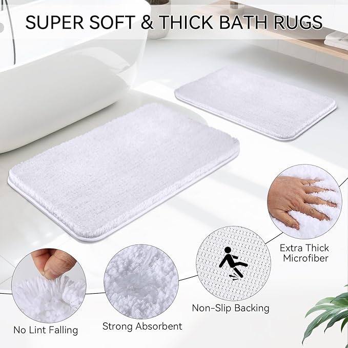 White Bathroom Set, White Bathroom Accessories Sets with Shower Curtain and No-Slip Bath Rugs, Natural Loofah Sponge, Soap Dispenser, Toothbrush Holder, Toothbrush Cup and Tray for Bathroom - Image 4