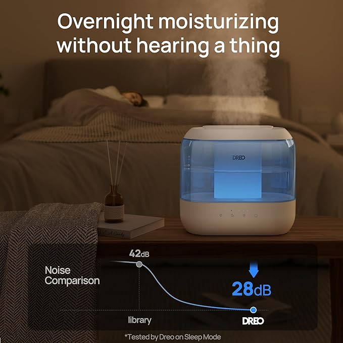 Dreo Humidifiers for Bedroom, 4L Top Fill for Large Room, 36H Runtime, 28 dB Quiet Supersized Cool Mist Air Humidifier for Baby Nursery, Plants, Indoor, Night Light, Easy to Clean & Fill, Blue - Image 6