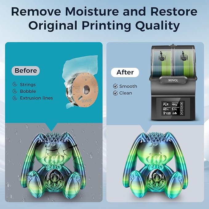 Sovol Filament Dryer, SH02 Dry Box Filament Sealed Storage Box 3D Printer Spool Holder with PTC Heater, Filament Dehydrator with Touch Screen, One Key Set, Compatible with PLA PETG TPU ABS 1.75/2.85mm - Image 9