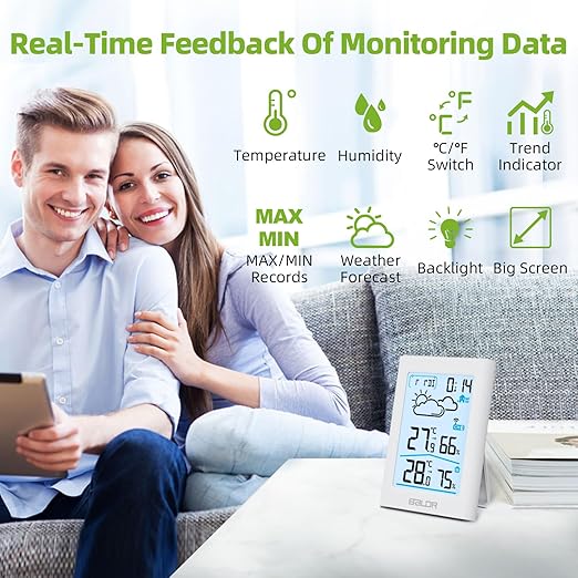 BALDR Indoor Outdoor Thermometer Wireless with Clock, Battery Powered Weather Station Indoor Outdoor, Portable Outside Temperature Monitor for Home Patio - Image 2