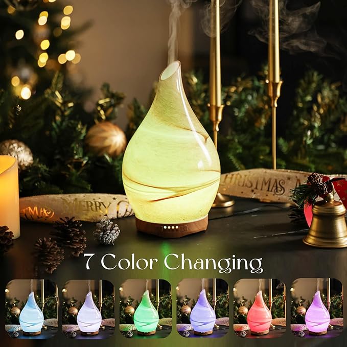 Porseme 280ml Essential Oil Diffuser Glass Color Changing Aroma Air Diffusers Aromatherapy Ultrasonic Cool Mist Humidifier 7 Running Hours Waterless Auto-Off for Sleeping, Yoga, Office, Spa (Desert) - Image 2