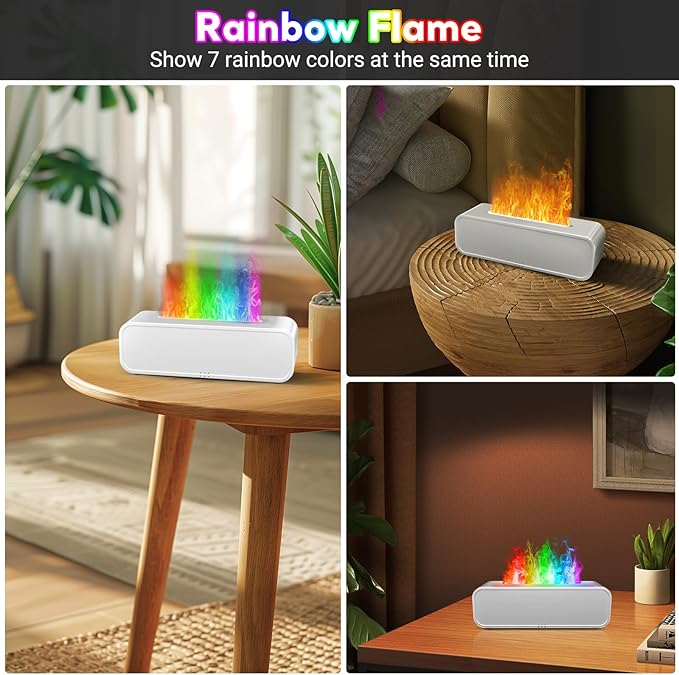 Essential Oil Diffuser, 250ml Flame Oil Diffuser - Aromatherapy Humidifier, Sound Activated Flame Effect, Rainbow Flame, Music Sync, Remote Control - Perfect for Bedroom Home Office Yoga (White) - Image 4