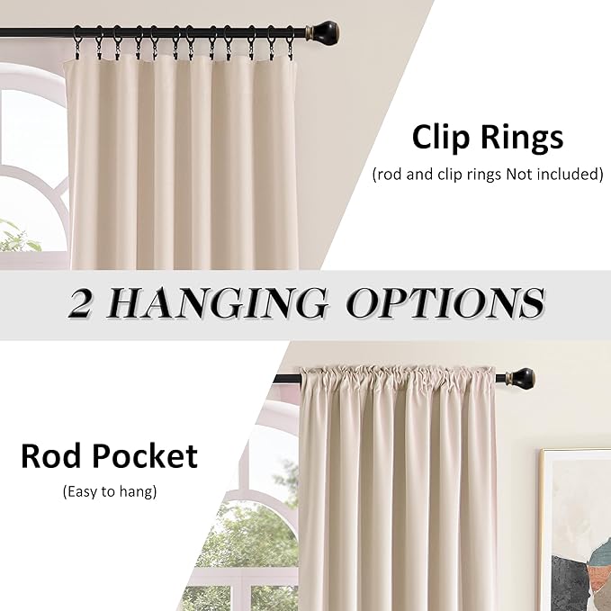 DONREN Patio Blackout Curtain Shades - Home Decoration Thermal Insulated Rod Pocket Blackout Draperies/Drapes for Kitchen (2 Panels, 60 inches x 96 inches, Warm Taupe) - Image 2