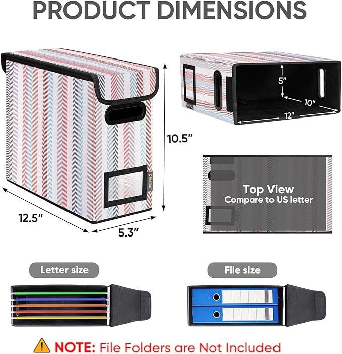 BALEINE File Organizer Box with Lid, Collapsible File Folder Organizer with Plastic Slide, Hanging File Folder Box for Office Document Storage (1 Pack, Color Stripe, S) - Image 2