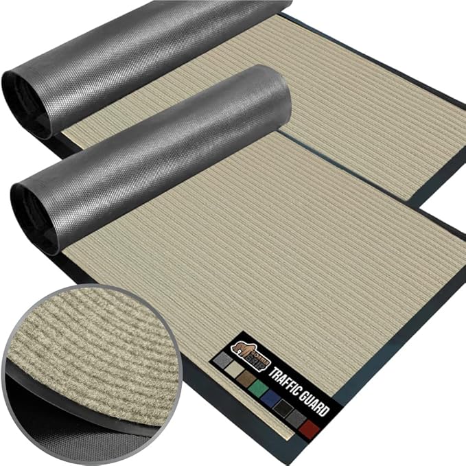 GORILLA GRIP Waterproof Traffic Guard Door Mat, 2 Pack Heavy Duty Entryway Mats, Strong Backing Commercial Utility Rugs for Office Hallway, Garage Floor and Home, Low Profile Carpet, 35x23, Beige by GorillaGrip