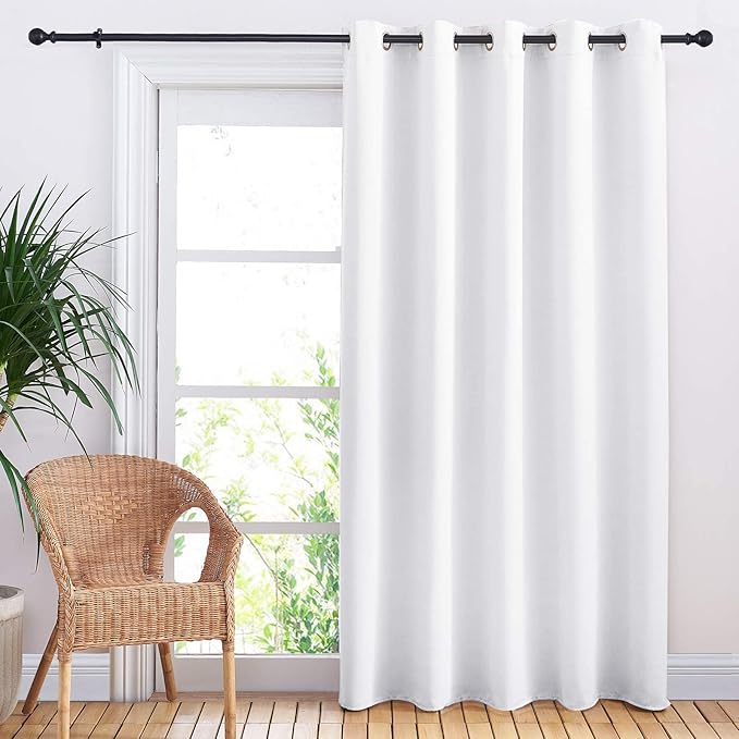 NICETOWN Sliding Door Curtain Window Treatment, Energy Smart Thermal Insulated Extra Wide Solid Blackout Curtain Drape for Patio Door (Pure White, W70 x L84) - Image 2
