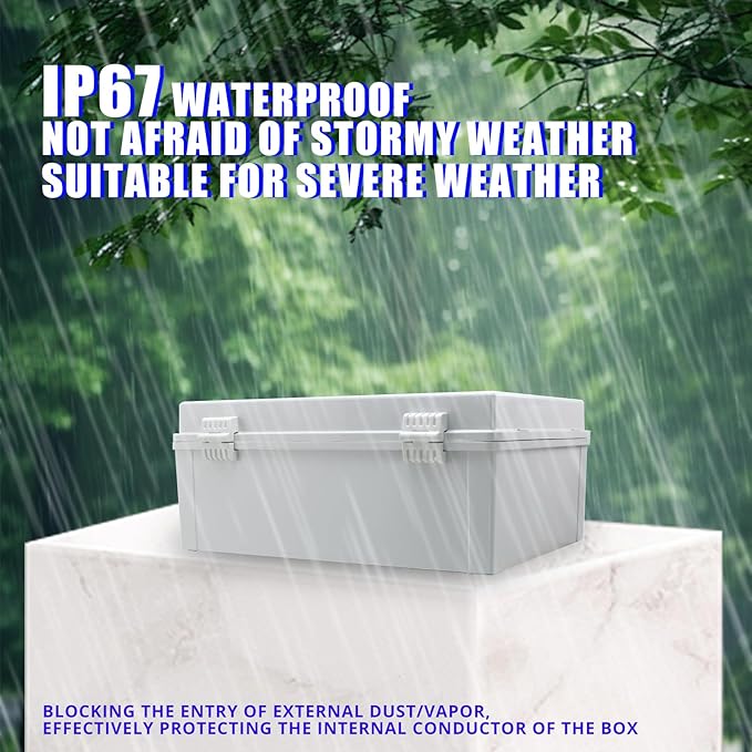 MAKERELE Outdoor electrical Box Weatherproof Includes Internal Mounting Panel 15.7"*11.8"*6.7" (400 * 300 * 170mm) Large Project Box For Electronics Hinged Cover Plastic Clip With 2 NPT 3/4” Glands - Image 3
