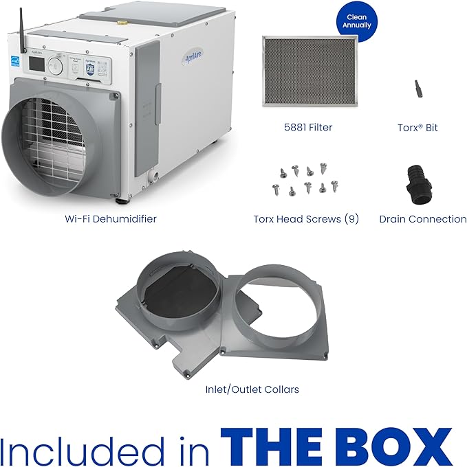 AprilAire E080W Smart Wi-Fi Whole-House Dehumidifier, 80-Pint ENERGY STAR Commercial Dehumidifier for Basement, Crawl Space & Home up to 4,400 Sq.Ft. with Pump, Drain Hose, Hanging Kit, MERV 11 Filter - Image 3