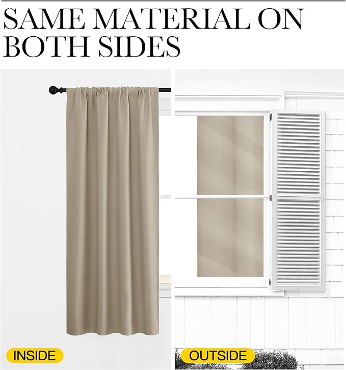 NICETOWN 2 Panels Blackout Curtains, Rod Pocket Thermal Insulated Drapess for Bedroom, Privacy Protection Easy-Care Heavy Duty Curtains for Living Room/Dining Room, W70 x L95 inches, Soft Taupe - Image 3