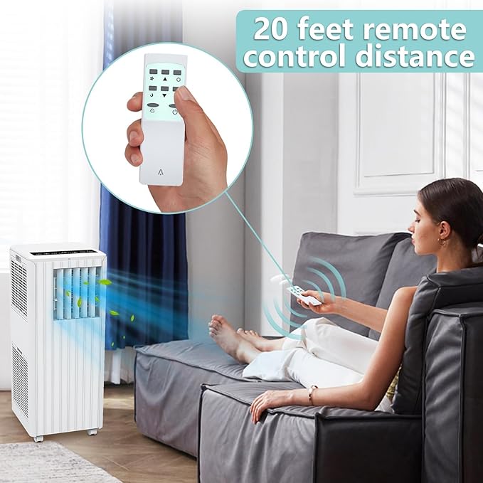 8,000 BTU Portable Air Conditioner, Smart Control, Cools up to 350 Sq. Ft., with Dehumidifier & Fan mode, Easy- to-use Remote Control & Window Installation Kit Included - Image 7