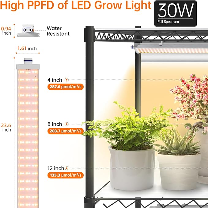 Bstrip Indoor Greenhouse with Grow Light, DIY Plant Shelf with Cover, 6 Tier Plant Stand, 5 Pack 150W Full Spectrum Grow Lights with 3 Color Mode For Indoor Plants, Seed Starting, 29.5"L×13.8"W×71"H - Image 5