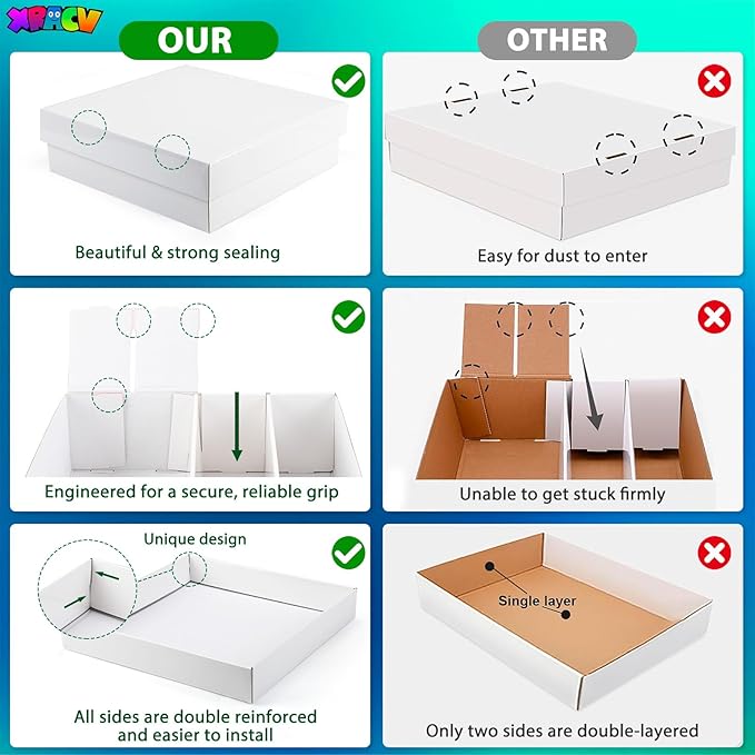 Trading Card Storage Box, 4 Row 3200 Count Collector Cards Box with Divider, White Corrugated Cardboard Compatible with Top Loader Organizer Sorting Tray Box for Sports Cards, MTG, TCG Cards (1-Pack) - Image 5