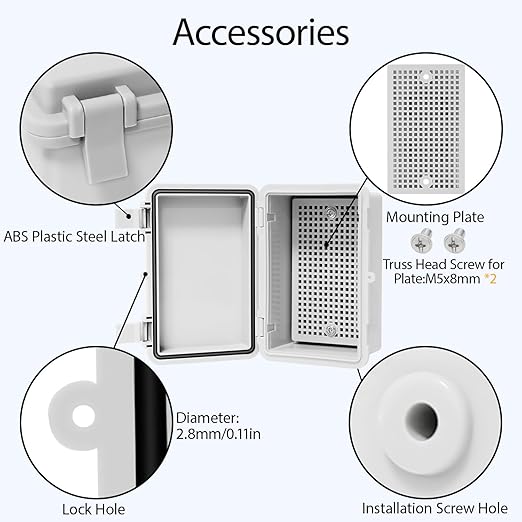 Junction Box, ABS Plastic IP65 Waterproof Dustproof Universal Electrical Enclosure, Hinged Shell Outdoor and Indoor Project Box, 5.9"x 3.9"x 2.8"(150x100x70mm), 2 Pack - Image 5