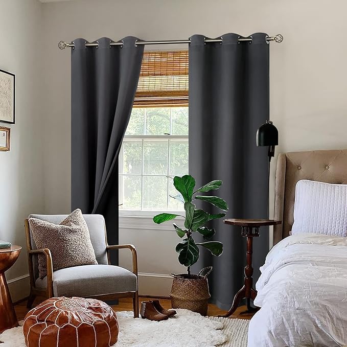 BGment Thermal Insulated 100% Blackout Curtains for Bedroom with Black Liner, Double Layer Full Room Darkening Noise Reducing Grommet Curtain (42 x 84 Inch, Dark Grey, 2 Panels) - Image 2