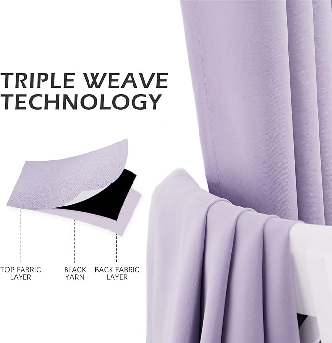 MYSKY HOME Lilac Blackout Curtains for Living Room, 63 Inch Long Grommet Room Darkening Curtain for Bedroom, Amazing Triple Weave Thermal Insulated Curtain, 1 Curtain Panel, 52 x 63 Inch, Lilac - Image 4